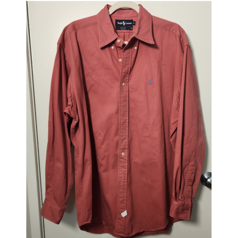 Vintage Ralph Lauren Men's Dusty Rose Large Button Down Heavy Weight Flawed